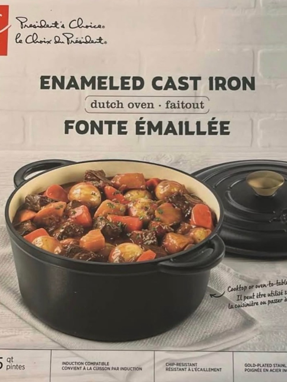 President’s choice Enameled Cast Iron Dutch Oven with gold hardware